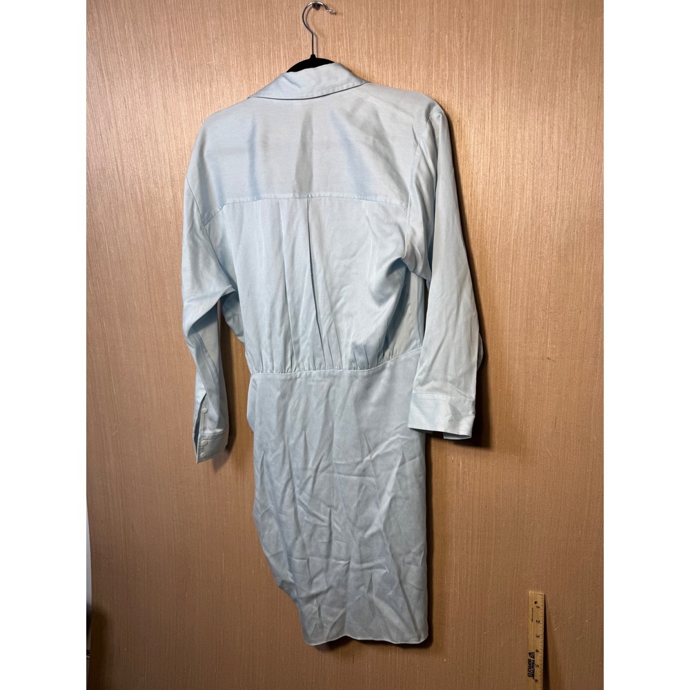 Veronica Beard $498 Sierra Light Blue Ruched Tie Front Shirt Dress Size 10 - Picture 5 of 6
